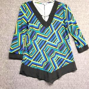 Notations Geometric/Stripe 3/4 Sleeve Top Pullover Woman's Size Small